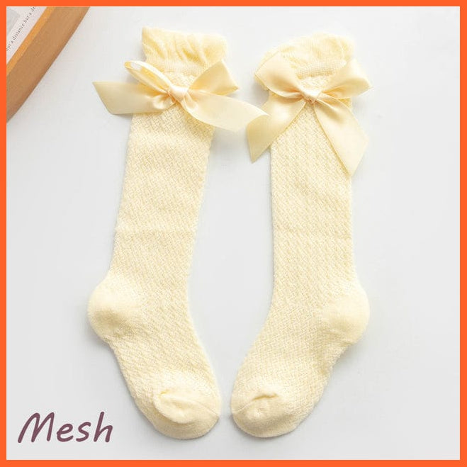 whatagift.com.au kids socks Stylet 2-Yellow / 0-1T Newborn Baby Girl Bow Knee High Toddler Soft Cotton Bowknot Royal Princess Socks
