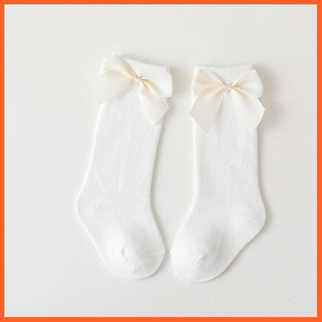whatagift.com.au kids socks White / 0-1 Years (S) Baby Toddlers Autumn Winter Knee High Long Sock Cotton Big Bow Kids Socks