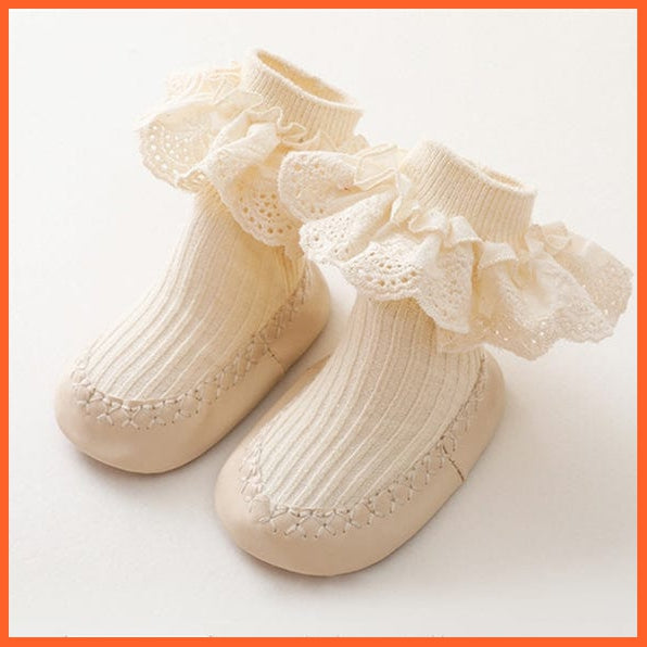 whatagift.com.au kids socks White / 0-6Months(S) New Baby Ruffle Infant Newborn Lace Flowers Shoes Anti Slip Soft Sole Socks
