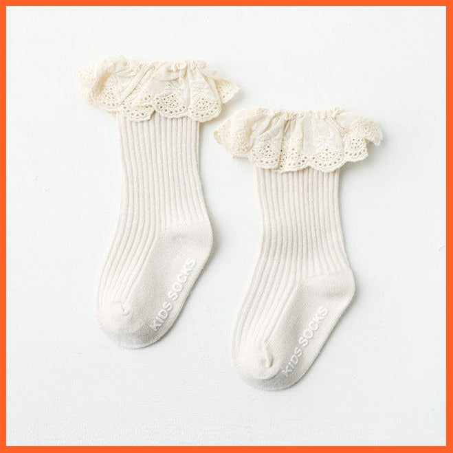 whatagift.com.au kids socks White / 1-3 Years (M) Newborn Baby Infant  Kid Knee High Lace Socks | Toddler Anti Slip Cotton Socks
