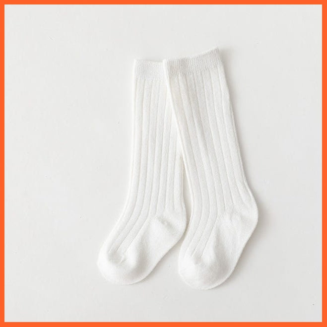 whatagift.com.au kids socks White / 5-8 Years(XL) Kids Boys Girls Cotton Breathable Stripe Soft Children Knee High Long Socks