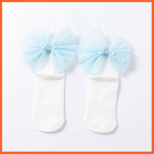 whatagift.com.au kids socks White Beads Bow / S(1 To 3 Years) New Baby Toddlers Infant Cotton Ankle Socks With Bow Beading Princess Cute Socks