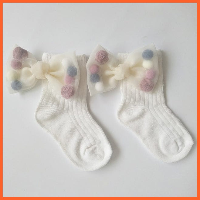 whatagift.com.au kids socks White Beige Bow / L(5 To 7 Years) New Baby Toddlers Infant Cotton Ankle Socks With Bow Beading Princess Cute Socks