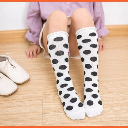 whatagift.com.au kids socks White Dot Socks / 2 To 10 Year 30cm long Knee High Socks | Kids Stripe Dot leg Warm Cotton Boot Socks