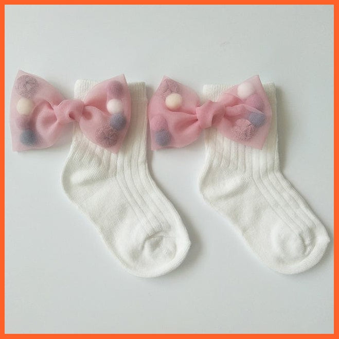 whatagift.com.au kids socks White Pink Bow / L(5 To 7 Years) New Baby Toddlers Infant Cotton Ankle Socks With Bow Beading Princess Cute Socks