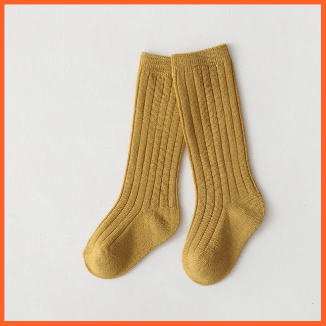 whatagift.com.au kids socks Yellow / 5-8 Years(XL) Kids Boys Girls Cotton Breathable Stripe Soft Children Knee High Long Socks
