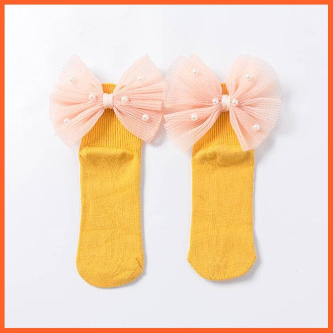 whatagift.com.au kids socks Yellow Beads Bow / S(1 To 3 Years) New Baby Toddlers Infant Cotton Ankle Socks With Bow Beading Princess Cute Socks