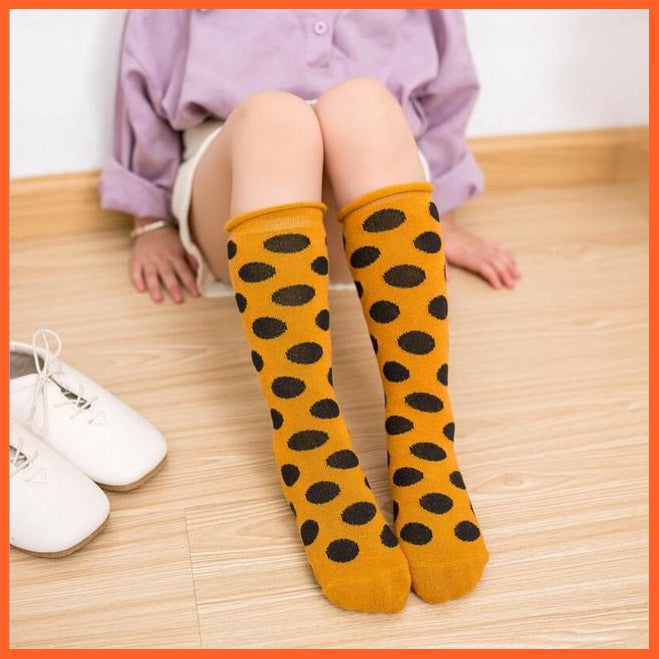whatagift.com.au kids socks Yellow Dot Socks / 2 To 10 Year 30cm long Knee High Socks | Kids Stripe Dot leg Warm Cotton Toddler Boot Socks