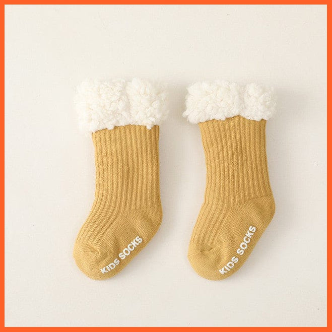 whatagift.com.au kids socks Yellow / S(0-6Month) Winter Baby Cute Thicken Warm Kids Socks | Thermal 100% Cotton Anti Slip Socks
