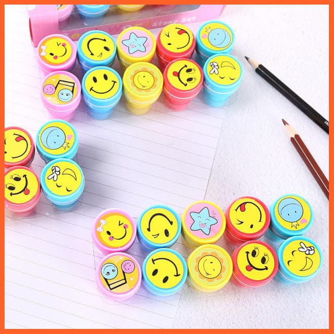whatagift.com.au Kids Stamps 10pcs face 10pcs Assorted  Self-ink Smiley Face Seal Scrapbooking DIY Painting Toy Stamps