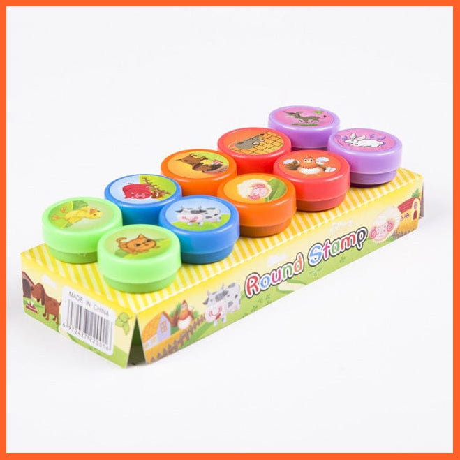 whatagift.com.au Kids Stamps 10pcs Farm animal 10pcs Assorted  Self-ink Smiley Face Seal Scrapbooking DIY Painting Toy Stamps