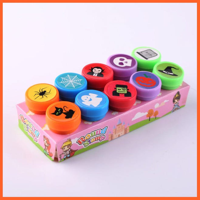 whatagift.com.au Kids Stamps 10pcs Halloween 10pcs Assorted  Self-ink Smiley Face Seal Scrapbooking DIY Painting Toy Stamps