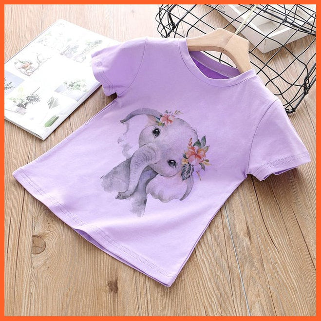 whatagift.com.au Kids T-shirts 16683-purple / 8T Summer Cartoon Animals Baby Kids T-Shirt | Cute Short Sleeve Printed Toddler Tee