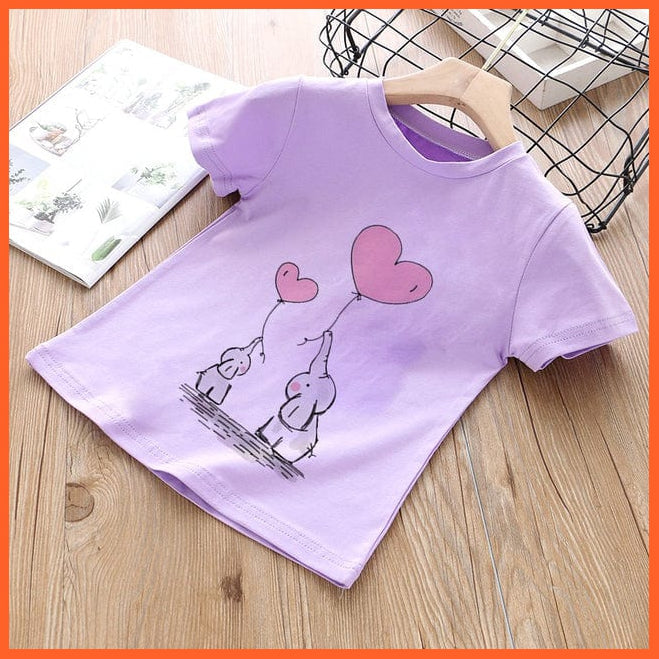 whatagift.com.au Kids T-shirts 16685--purple / 8T Summer Cartoon Animals Baby Kids T-Shirt | Cute Short Sleeve Printed Toddler Tee