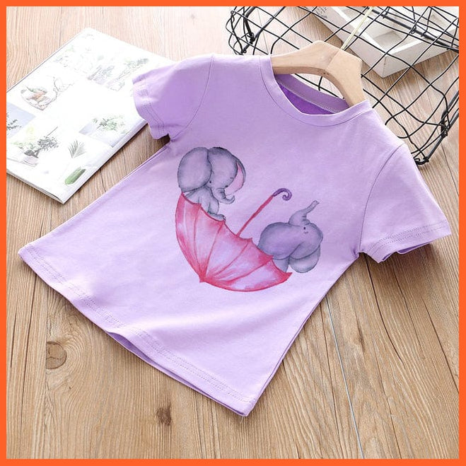 whatagift.com.au Kids T-shirts 16686-purple / 8T Summer Cartoon Animals Baby Kids T-Shirt | Cute Short Sleeve Printed Toddler Tee