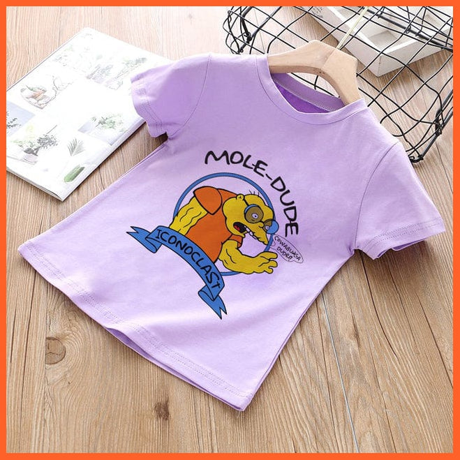 whatagift.com.au Kids T-shirts 16689--purple / 8T Summer Cartoon Animals Baby Kids T-Shirt | Cute Short Sleeve Printed Toddler Tee