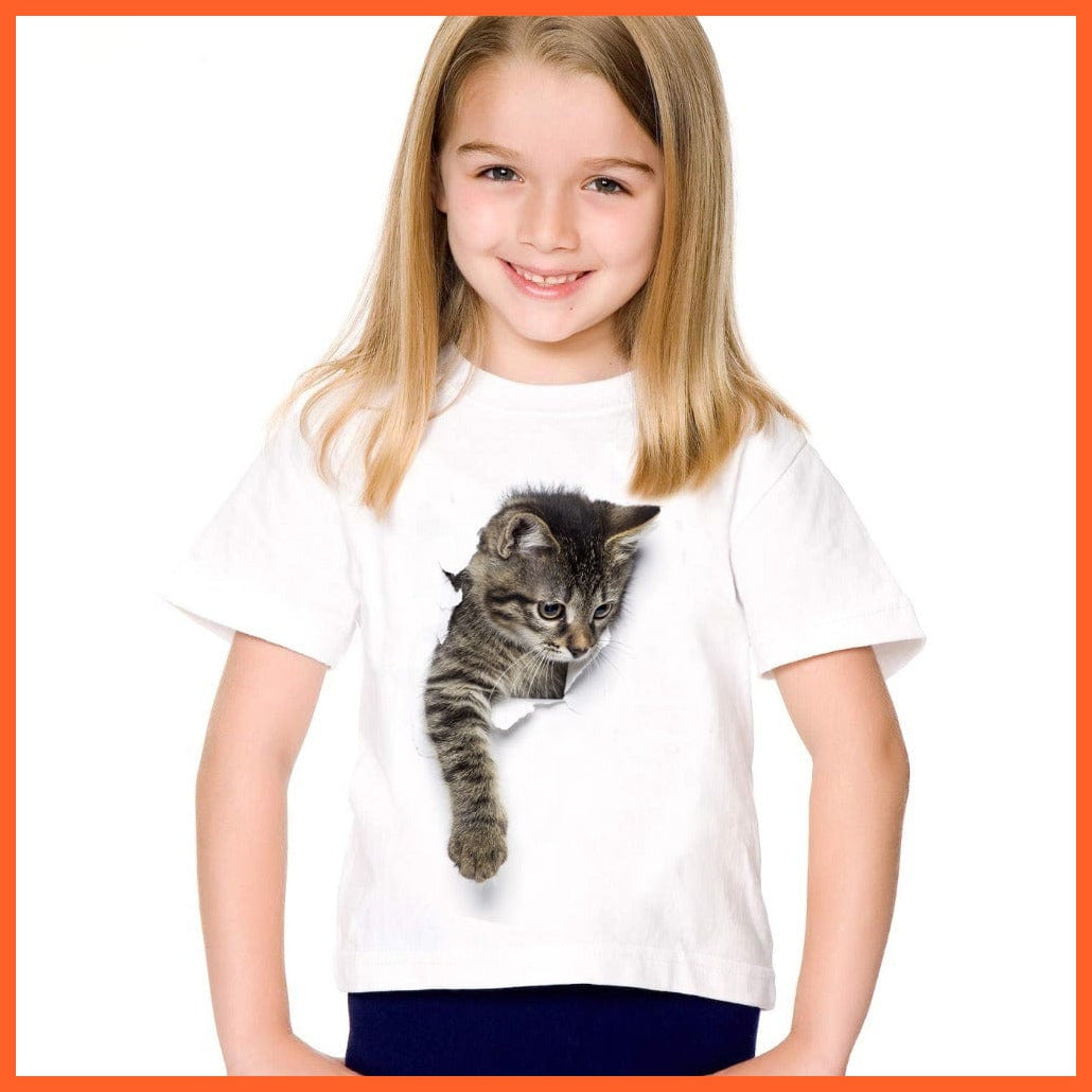 whatagift.com.au Kids T-shirts 2022 New Fashion Summer Cute Kids Short Sleeve Printed Cat T-Shirt Tops