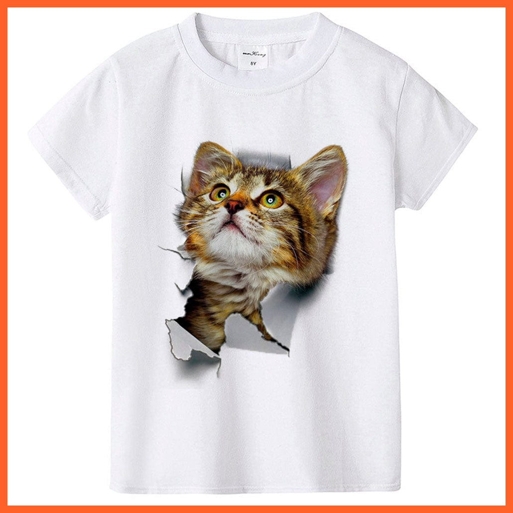 whatagift.com.au Kids T-shirts 2022 New Fashion Summer Cute Kids Short Sleeve Printed Cat T-Shirt Tops
