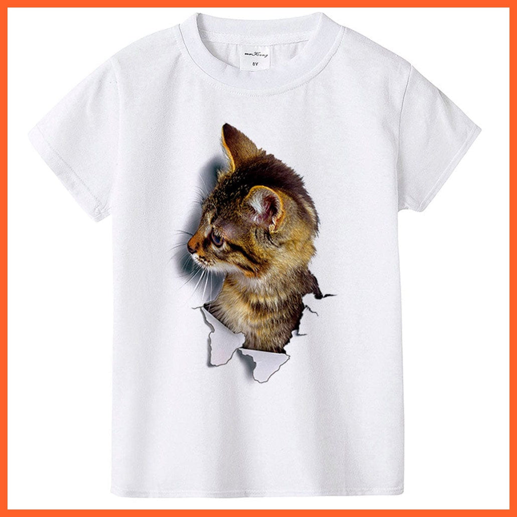 whatagift.com.au Kids T-shirts 2022 New Fashion Summer Cute Kids Short Sleeve Printed Cat T-Shirt Tops