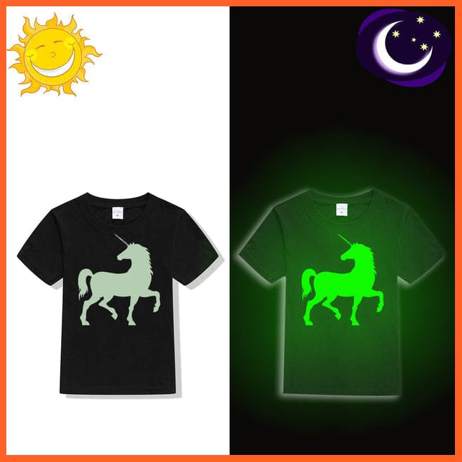 whatagift.com.au Kids T-shirts 49D2-KSTBK- / 5T Unicorn Glow In Dark Kids T-Shirt | Luminous Children Summer kids Toddler Tees
