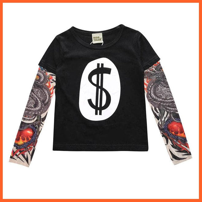 whatagift.com.au Kids T-shirts 7764-MeiJin / 2T New Novelty Tattoo Long Sleeve Children Cotton Boys Kids T-Shirts