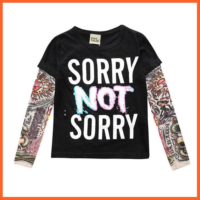 whatagift.com.au Kids T-shirts 7764-SORRY / 3T New Novelty Tattoo Long Sleeve Children Cotton Boys Kids T-Shirts