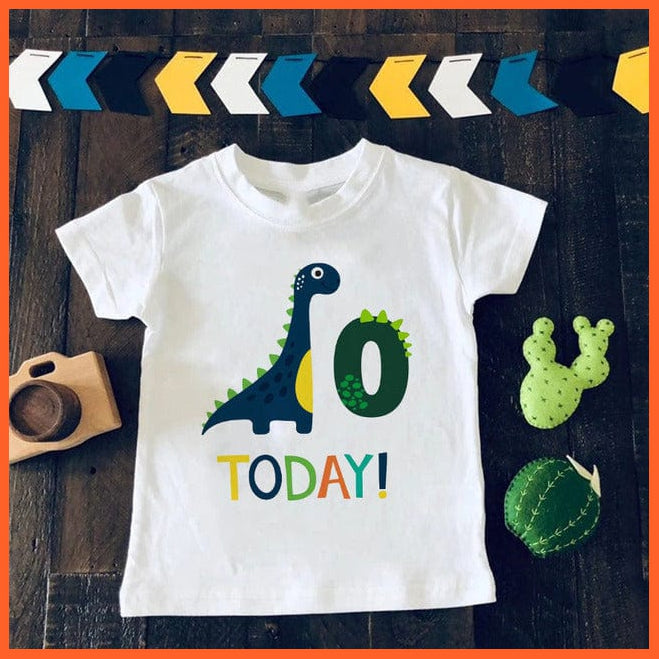 whatagift.com.au Kids T-shirts H1290-KSTWH- / 1Y Dinosaur Birthday Number Cartoon Tee Tops | Children Animal Funny Kids T-shirt