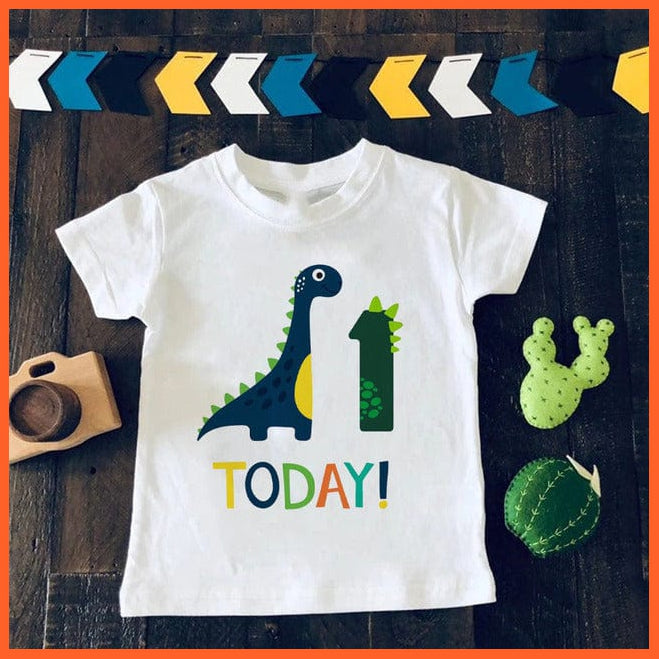 whatagift.com.au Kids T-shirts H1291-KSTWH- / 8Y Dinosaur Birthday Number Cartoon Tee Tops | Children Animal Funny Kids T-shirt