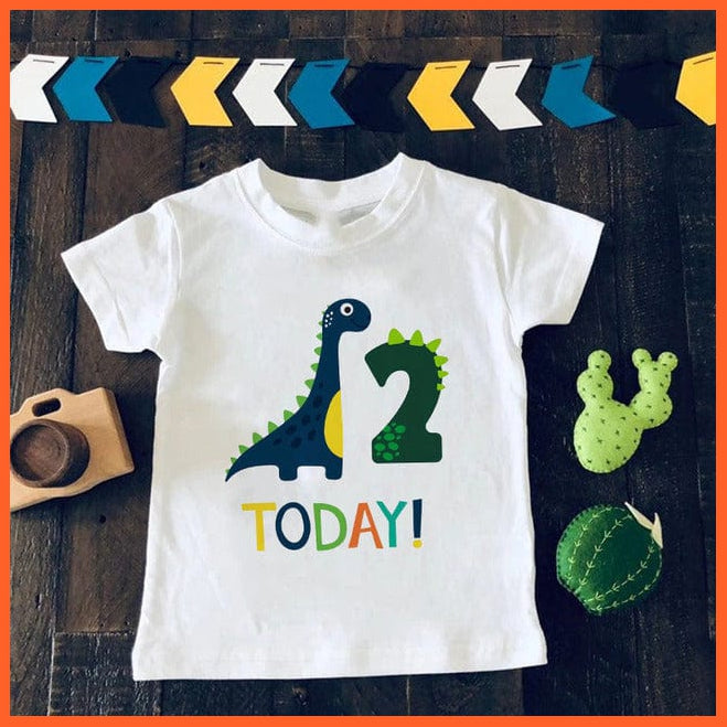 whatagift.com.au Kids T-shirts H1292-KSTWH- / 6Y Dinosaur Birthday Number Cartoon Tee Tops | Children Animal Funny Kids T-shirt