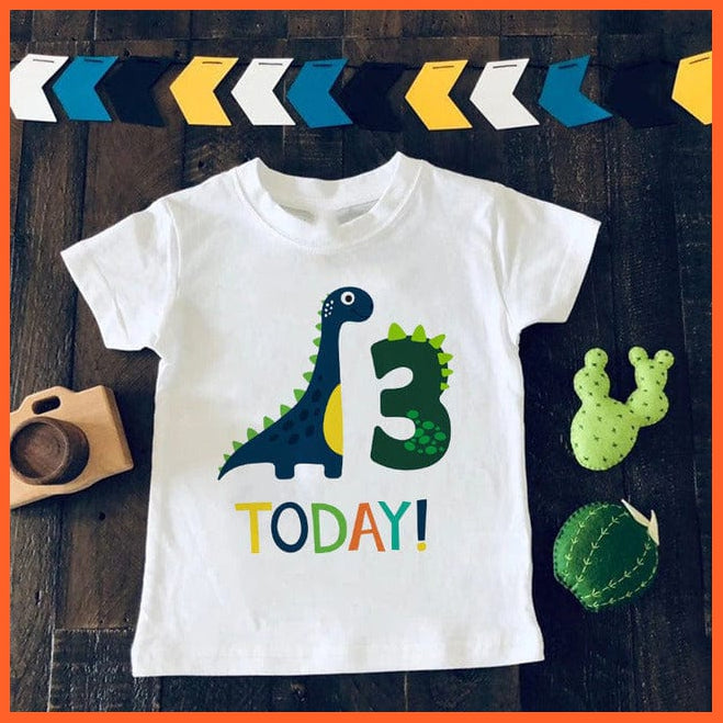 whatagift.com.au Kids T-shirts H1293-KSTWH- / 5Y Dinosaur Birthday Number Cartoon Tee Tops | Children Animal Funny Kids T-shirt