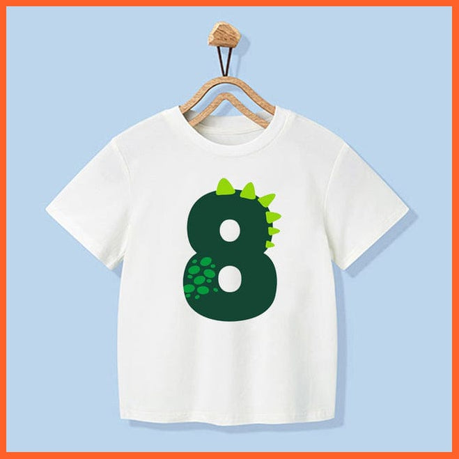 whatagift.com.au Kids T-shirts HY59-KSTWH- / 8Y Dinosaur Birthday Number Cartoon Tee Tops | Children Animal Funny Kids T-shirt