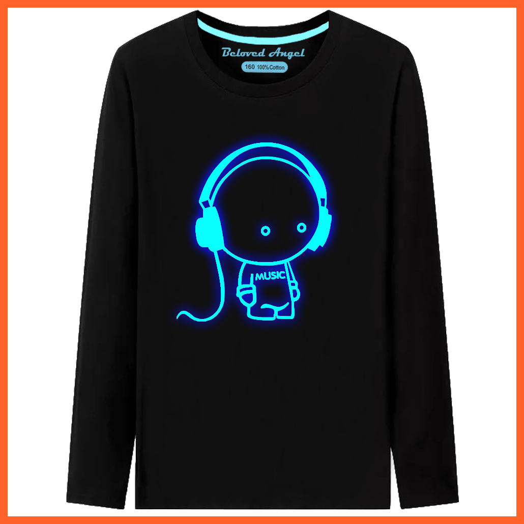 whatagift.com.au Kids T-shirts Kids 3D Print Luminous Cartoon Cotton Teen Costume Black T-Shirt