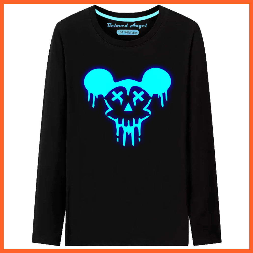 whatagift.com.au Kids T-shirts Kids 3D Print Luminous Cartoon Cotton Teen Costume Black T-Shirt