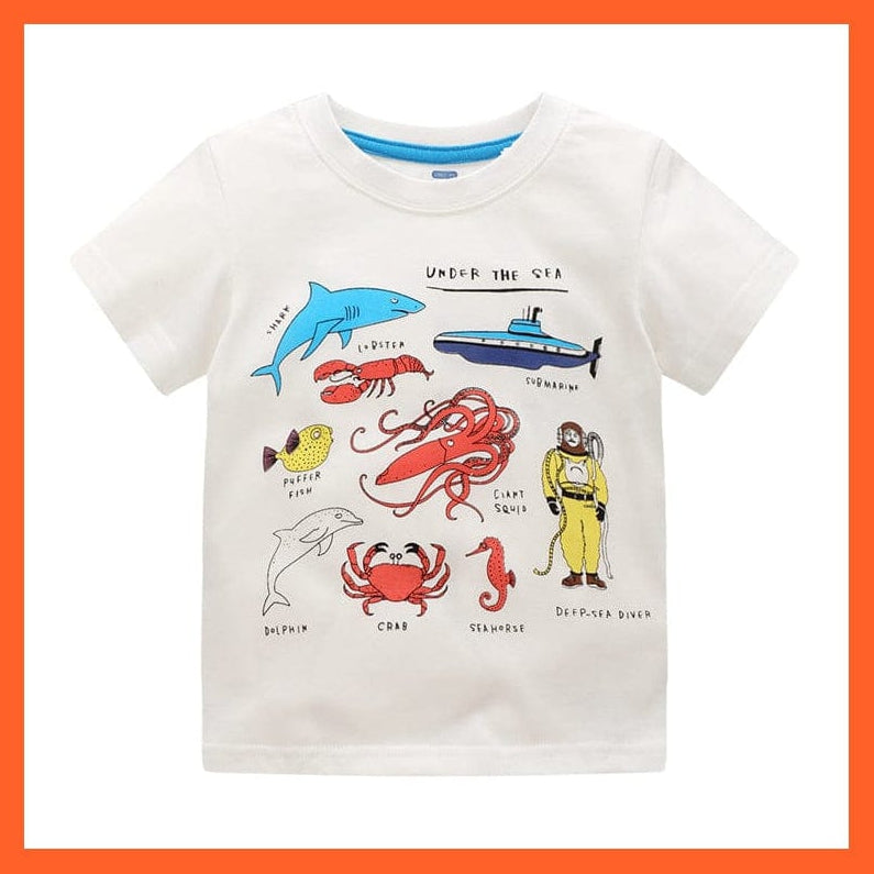 whatagift.com.au Kids T-shirts Summer 2022 New Cartoon Cute Dinosaur Print Short Sleeve T-Shirt