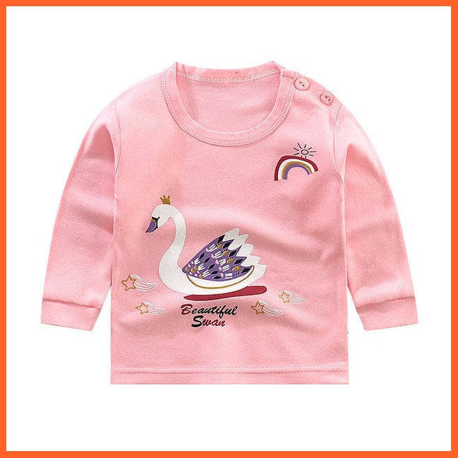 whatagift.com.au Kids T-shirts SWAN / 2-3Y Spring Baby Long Sleeve Cartoon Printed T-shirt Cotton Girl Boy Kids Top Tees