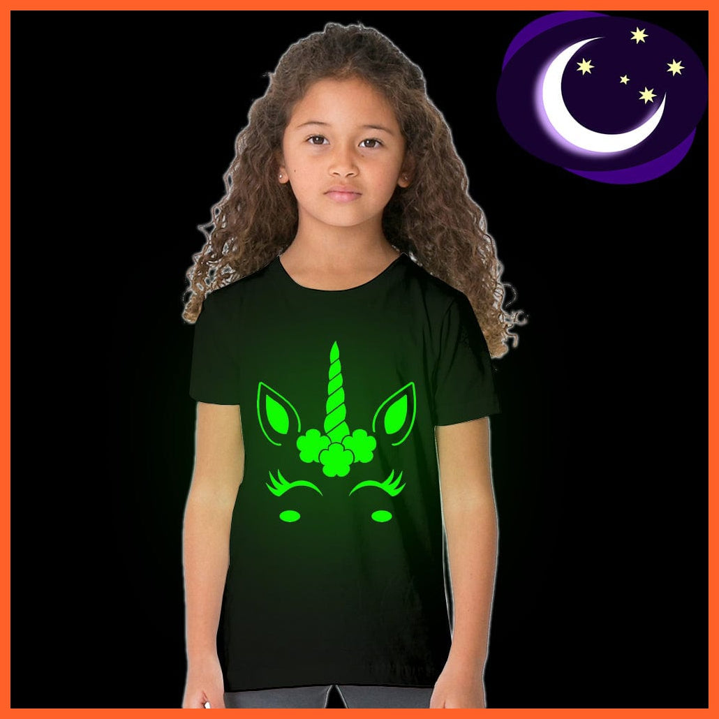 whatagift.com.au Kids T-shirts Unicorn Glow In Dark Kids T-Shirt | Luminous Children Summer kids Toddler Tees