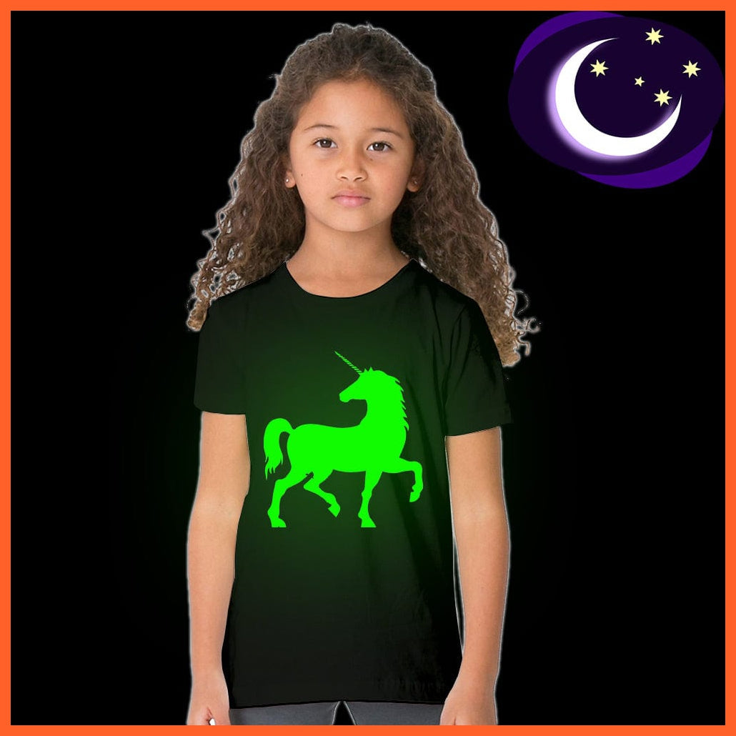 whatagift.com.au Kids T-shirts Unicorn Glow In Dark Kids T-Shirt | Luminous Children Summer kids Toddler Tees