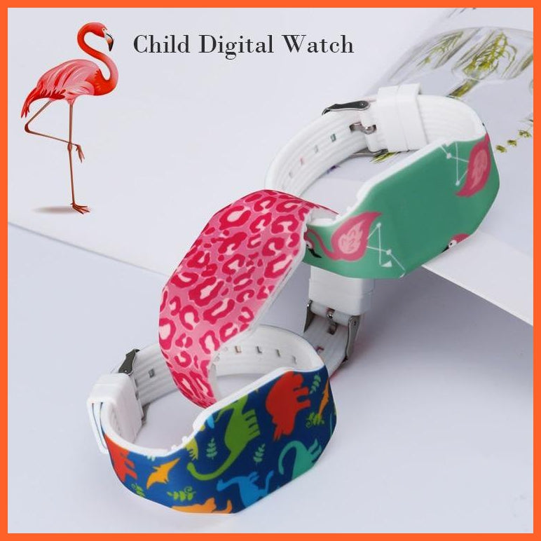 Flamingo Digital Watch For Kids Students Led Display Cute Cartoon Design Children Wristwatches | whatagift.com.au.