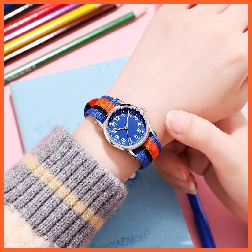 Kids Watch Muticolour Nylon Watchband Gift For Children  Learning Read Time Kids Wristwatches | whatagift.com.au.