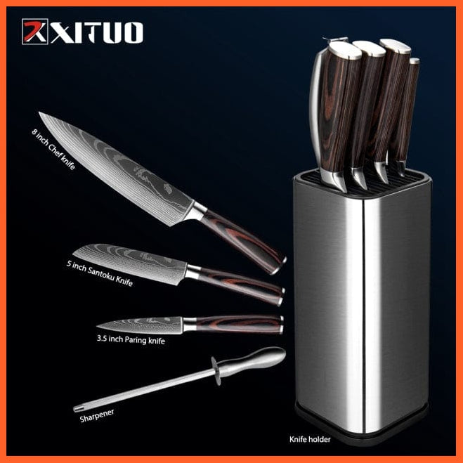 whatagift.com.au Kitchen Knife 4PCS Set / China Chef Knife Set Stainless Steel holder Sharp Sanding Slicing Scissor Kitchen Tool