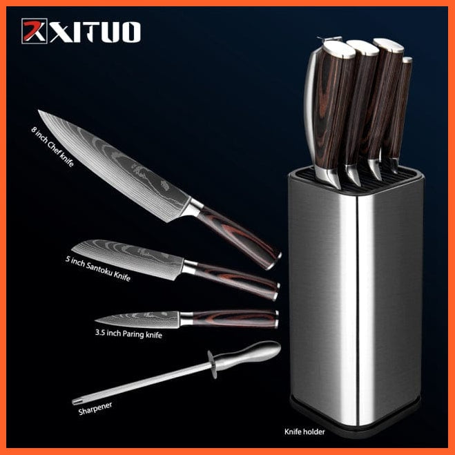 whatagift.com.au Kitchen Knife 4PCS Set / China Chef Knife Set Stainless Steel holder Sharp Sanding Slicing Scissor Kitchen Tool