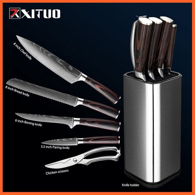whatagift.com.au Kitchen Knife 6PCS Set-A / China Chef Knife Set Stainless Steel holder Sharp Sanding Slicing Scissor Kitchen Tool