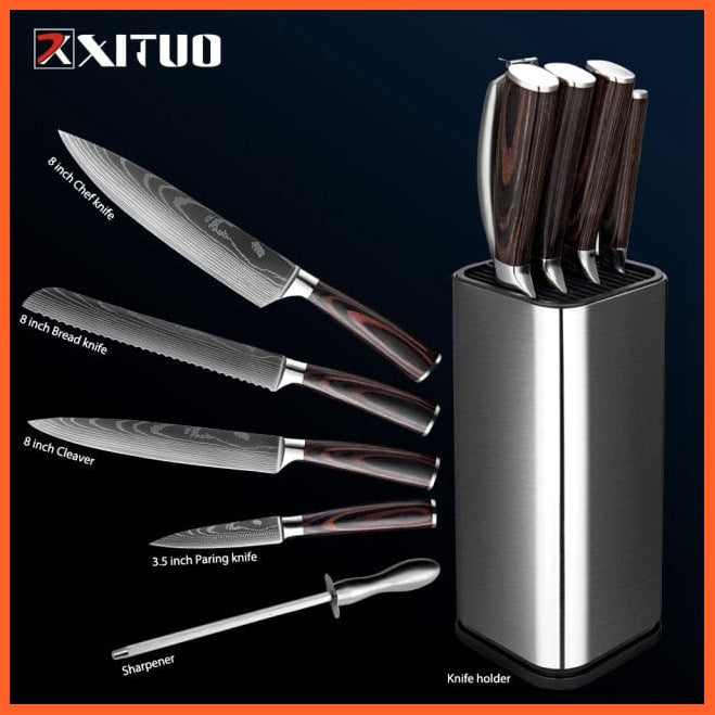 whatagift.com.au Kitchen Knife 6PCS Set-B / China Chef Knife Set Stainless Steel holder Sharp Sanding Slicing Scissor Kitchen Tool