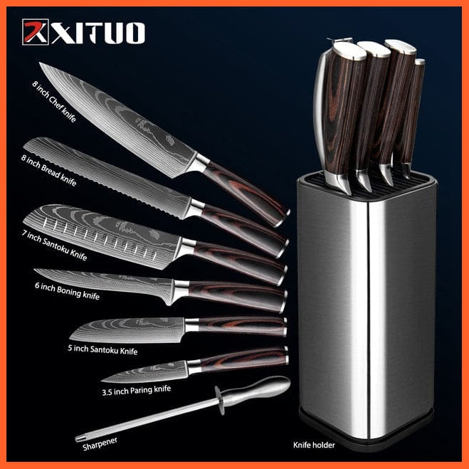 whatagift.com.au Kitchen Knife 8PCS Set-A / China Chef Knife Set Stainless Steel holder Sharp Sanding Slicing Scissor Kitchen Tool