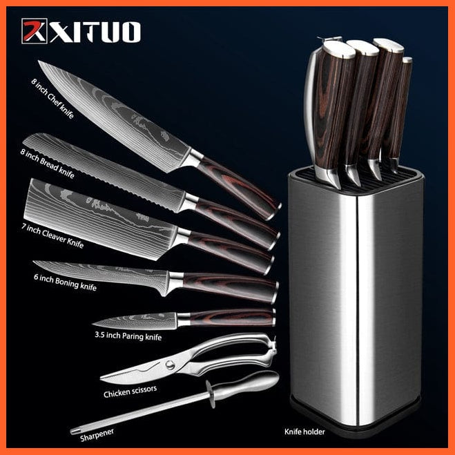 whatagift.com.au Kitchen Knife 8PCS Set-B / China Chef Knife Set Stainless Steel holder Sharp Sanding Slicing Scissor Kitchen Tool