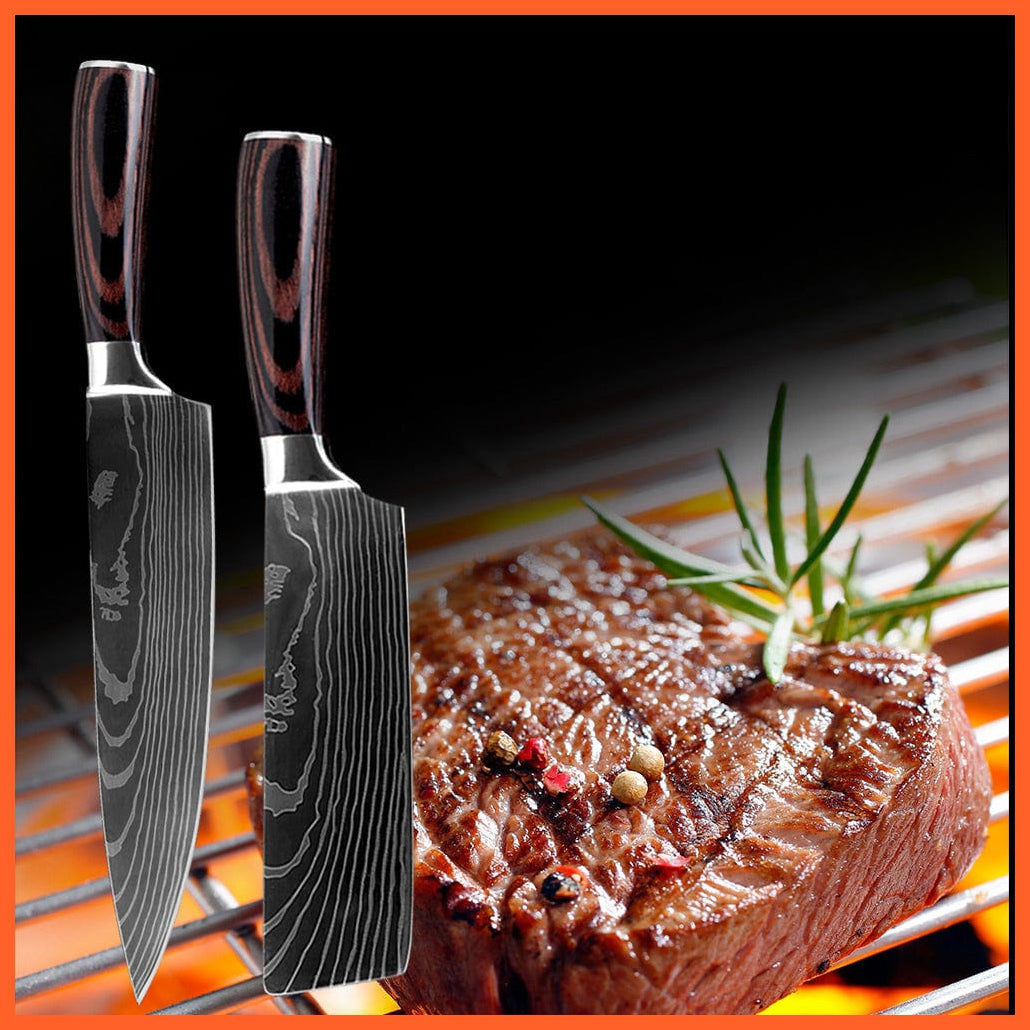 whatagift.com.au Kitchen Knife Chef Knife Set Stainless Steel holder Sharp Sanding Slicing Scissor Kitchen Tool