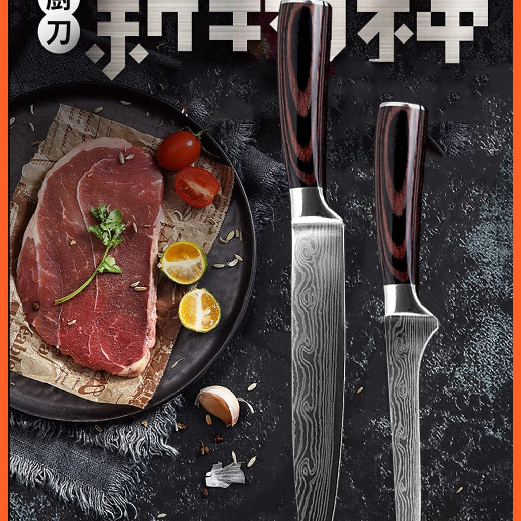 whatagift.com.au Kitchen Knife Chef Knife Set Stainless Steel holder Sharp Sanding Slicing Scissor Kitchen Tool