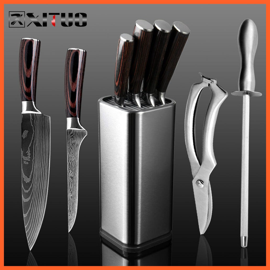 whatagift.com.au Kitchen Knife Chef Knife Set Stainless Steel holder Sharp Sanding Slicing Scissor Kitchen Tool