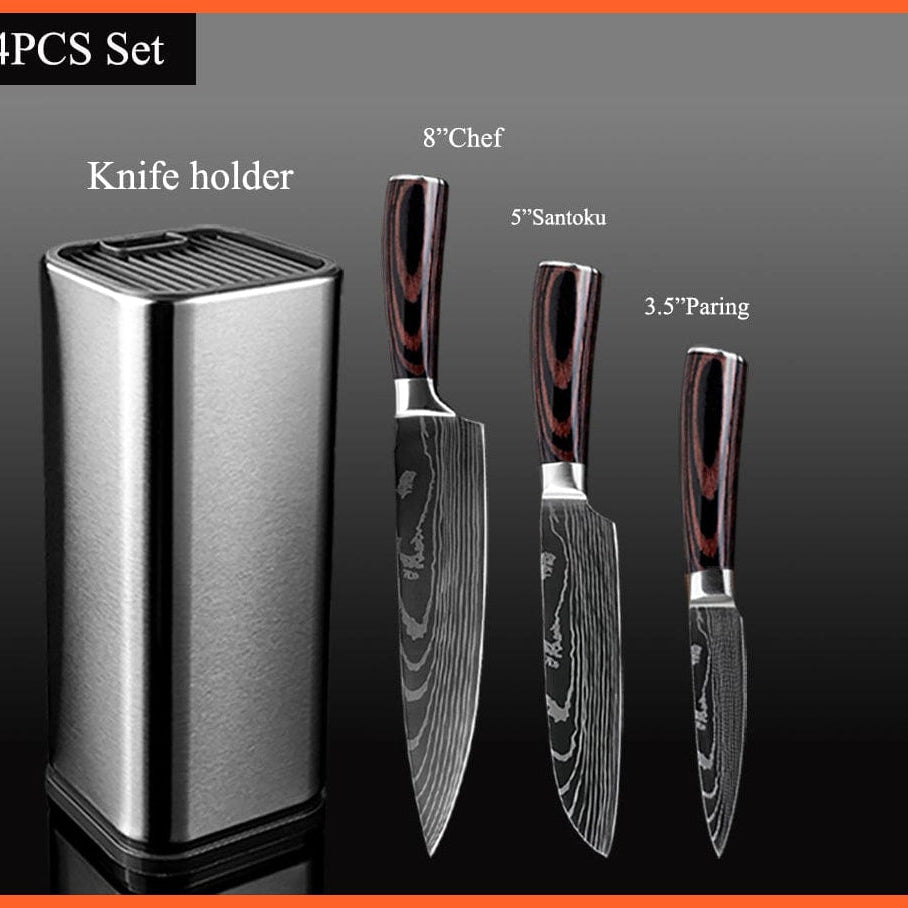 whatagift.com.au Kitchen Knife Chef Knife Set Stainless Steel holder Sharp Sanding Slicing Scissor Kitchen Tool
