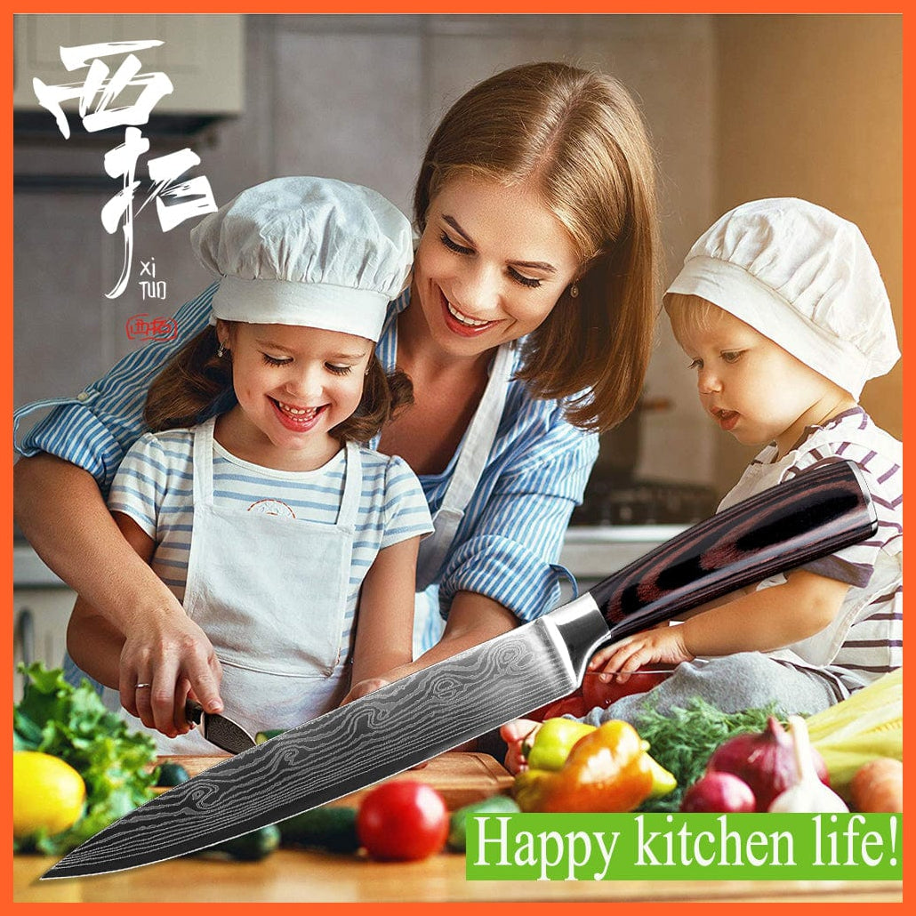 whatagift.com.au Kitchen Knife Chef Knife Set Stainless Steel holder Sharp Sanding Slicing Scissor Kitchen Tool